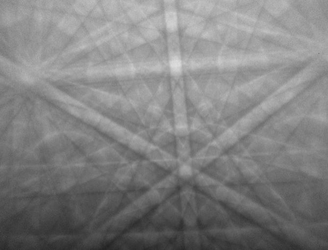 EBSD pattern from Ni collected using variable pressure, at 70 Pa chamber pressure EBSD pattern from Ni collected using variable pressure, at 70 Pa chamber pressure