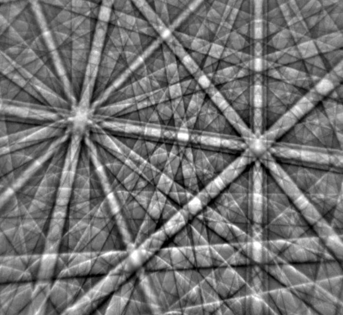Typical high-quality electron backscatter diffraction pattern from a Zr oxide sample