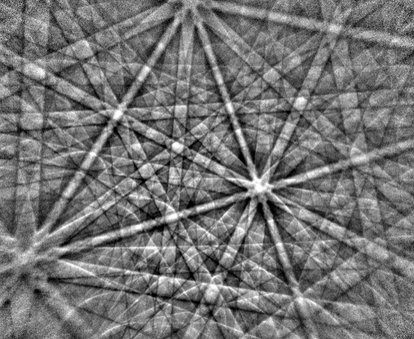 High dose EBSP from a steel sample, with an electron dose of 1000 nAms